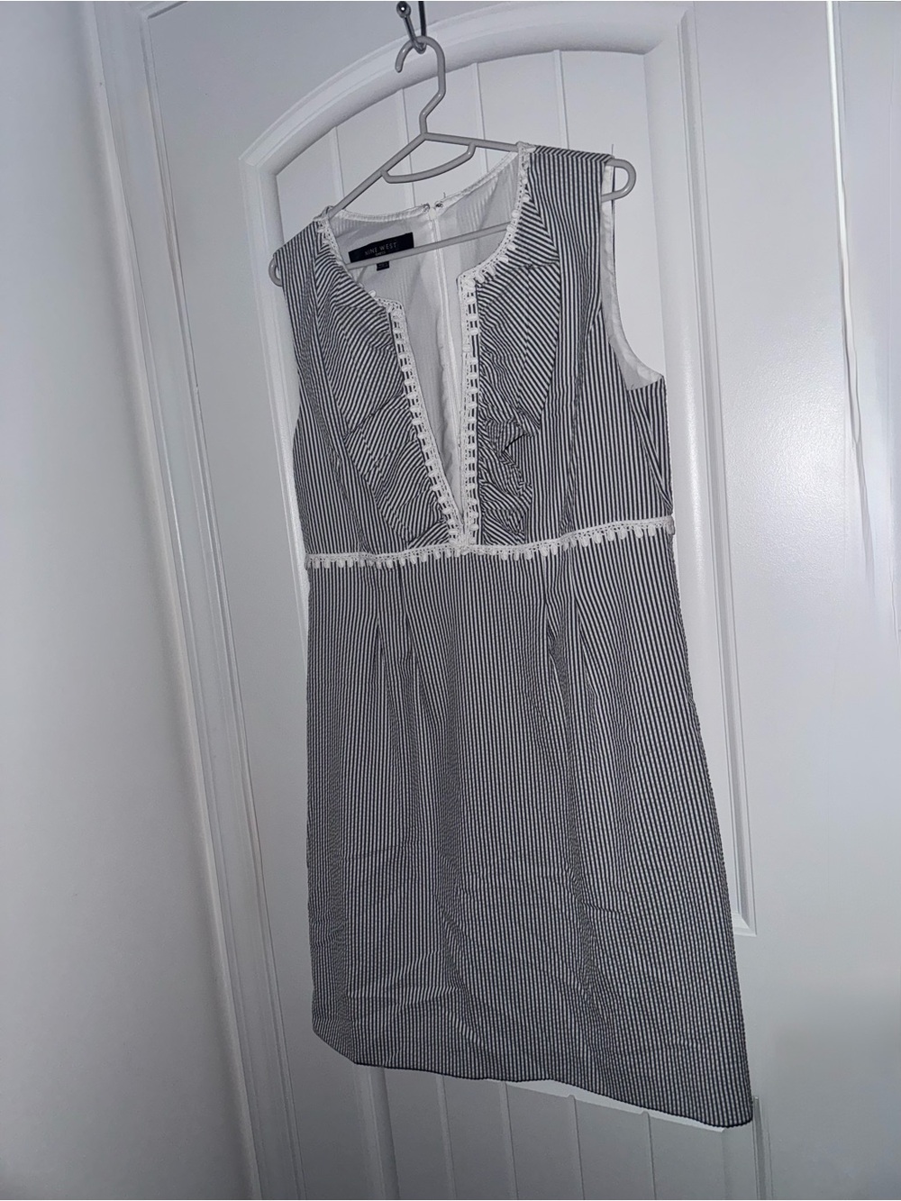 Nine West Black White Striped Crochet Trim Dress Size 12
